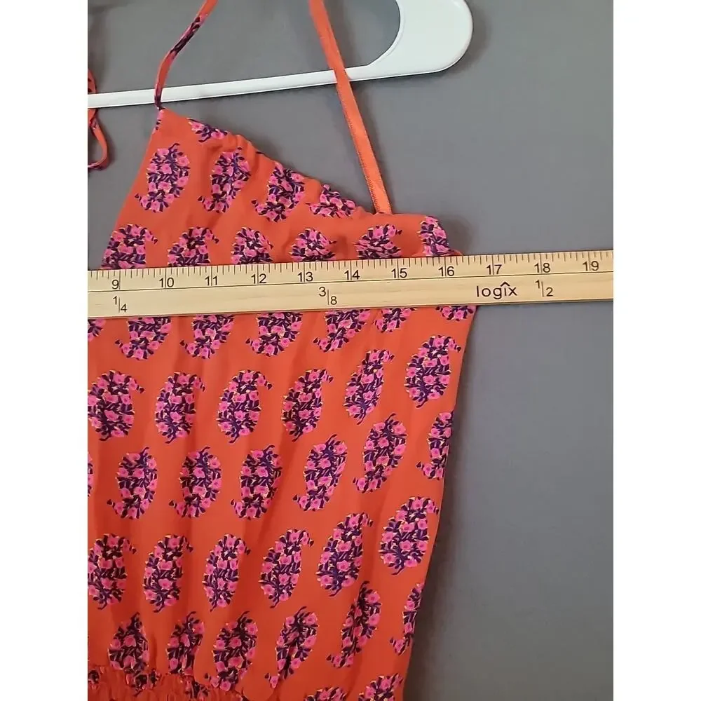 Tory Burch Womens Retro Poppy Print 100% Silk Halter Dress Red Size 0 Luxury